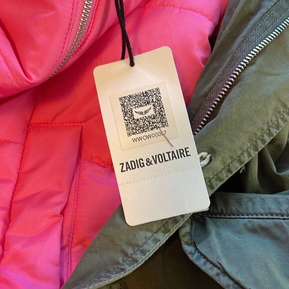 Zadig & Voltaire parka jacket in military green with pink puffer liner. NWT - Picture 13 of 15